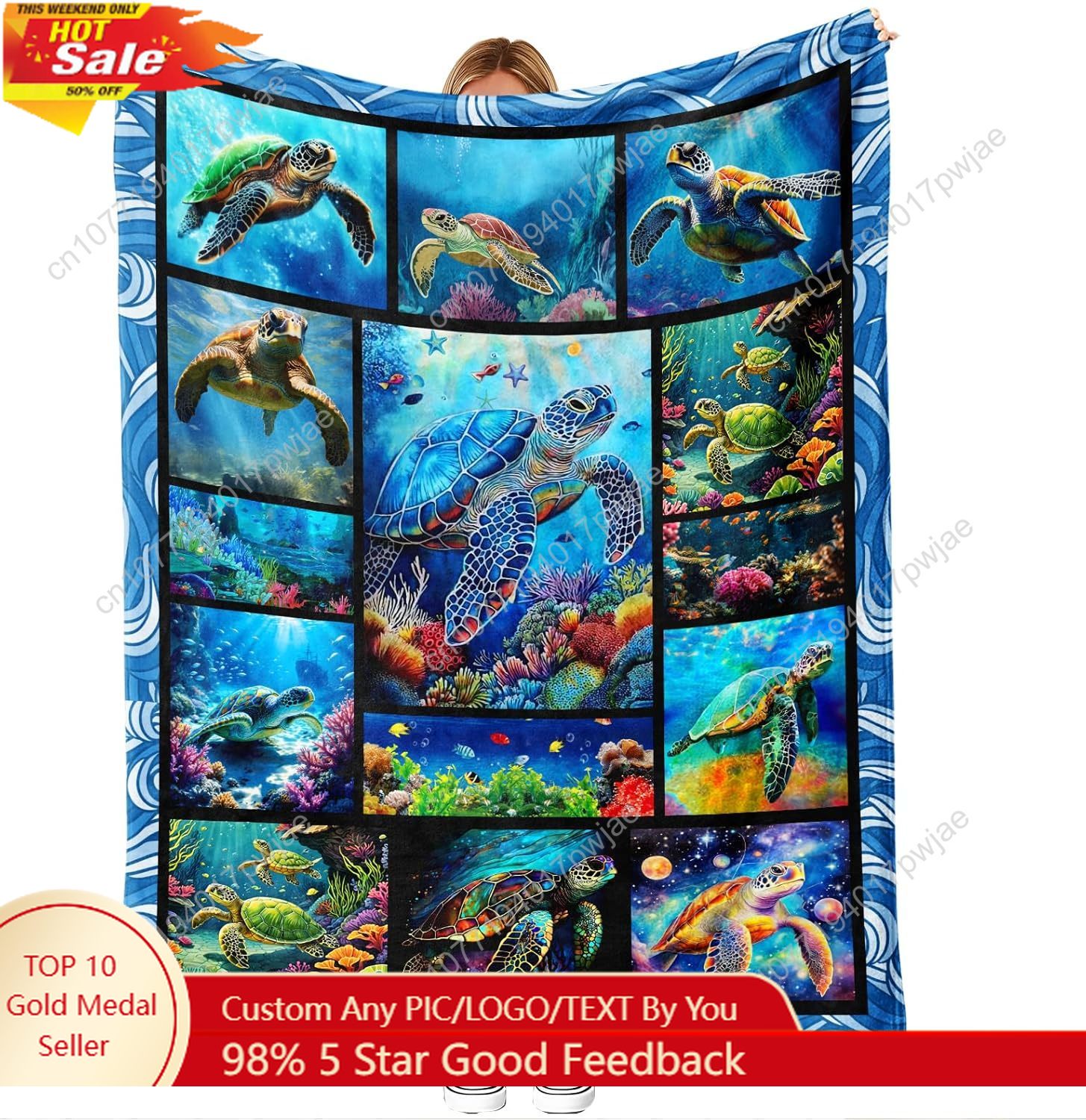 Home Art Textiles - Flanell-Überwurfdecke mit Meeresschildkröte, weiche, gemütliche Reef-Kunst-Küstendekoration