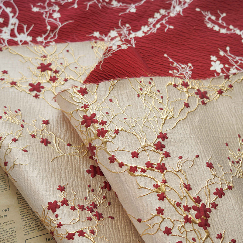 Luxury Home Textiles Usa - Luxus rote Pflaumenblüte Jacquard Stoff goldene