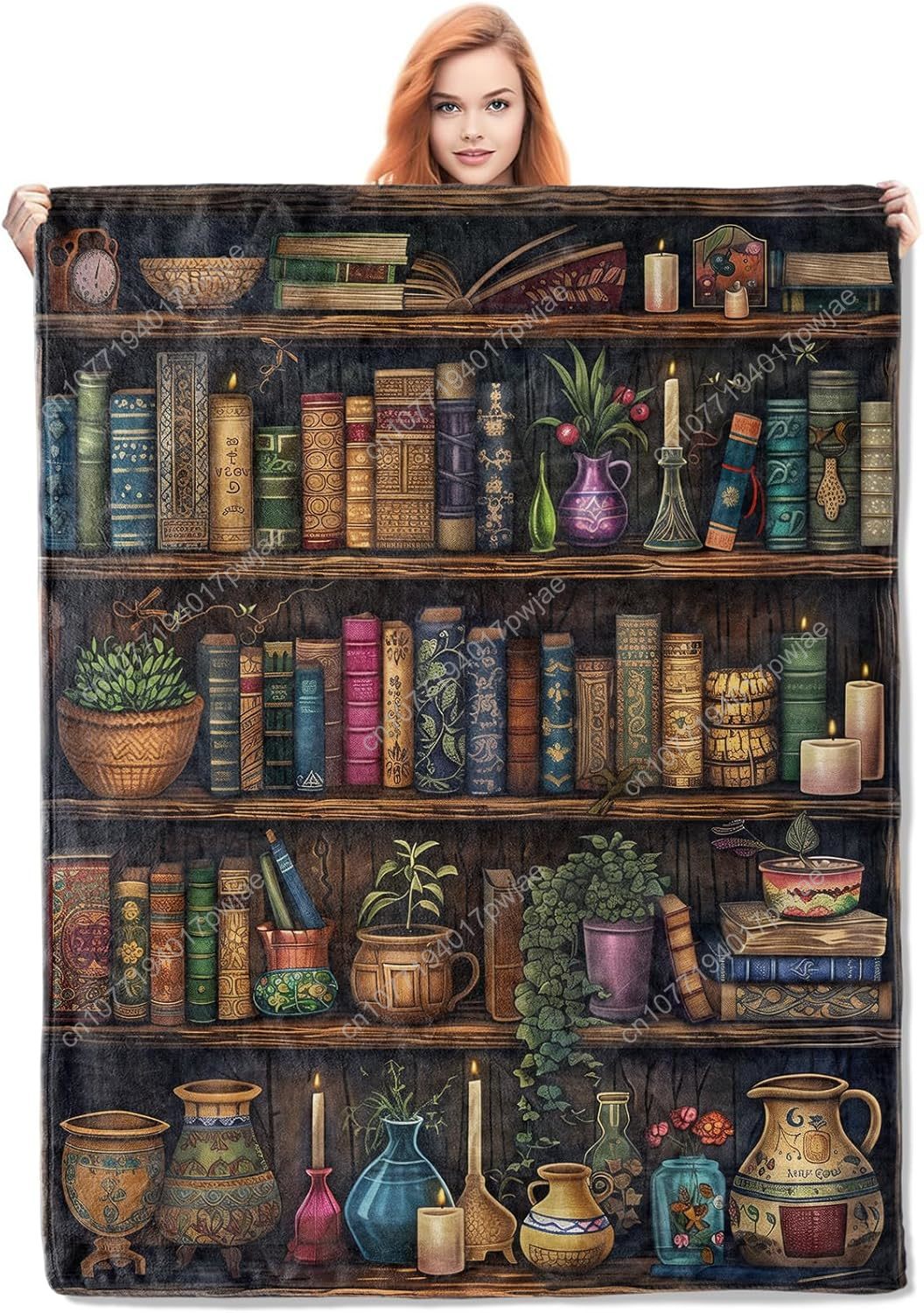 Home Textiles Blanket - Vintage-Bücherregaldecke, Lese-Fleece-Überwurf mit antikem Büchern und