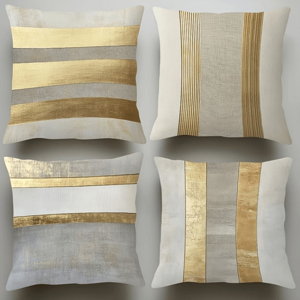 Luxury Home Textiles Usa - Glamouröse goldene und neutral gestreifte Kissenbezüge