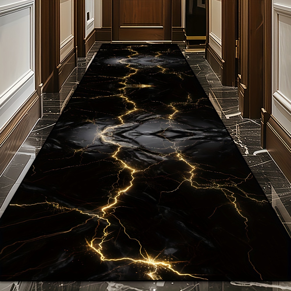 Luxury Home Textiles Usa - VIKAMA Luxuriöser Schwarz-Goldener Marmorstreifen-Teppich Moderner Einfacher